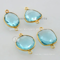 Vermeil Aqua Quartz Gemstone Bezel Connecteur Link for Women Jewelry